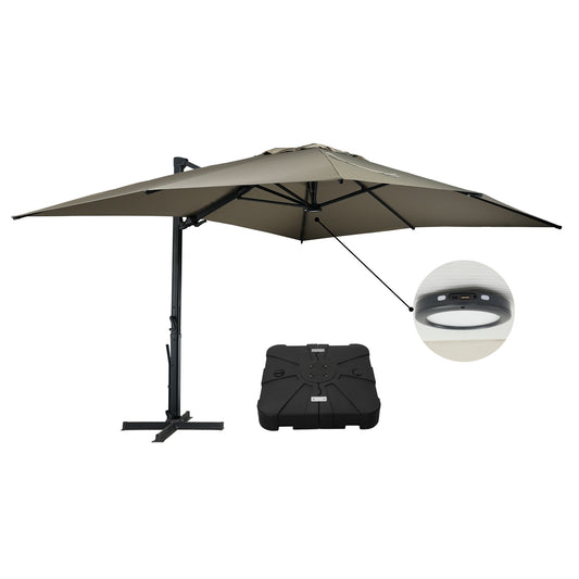 MONDAWE 10 ft Solar LED Cantilever Patio Umbrella and Base