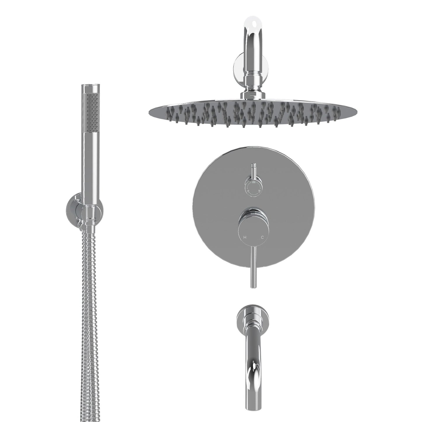 Mondawe 10-Inch Three-function Wall-mounted Round Shower Set in Chrome