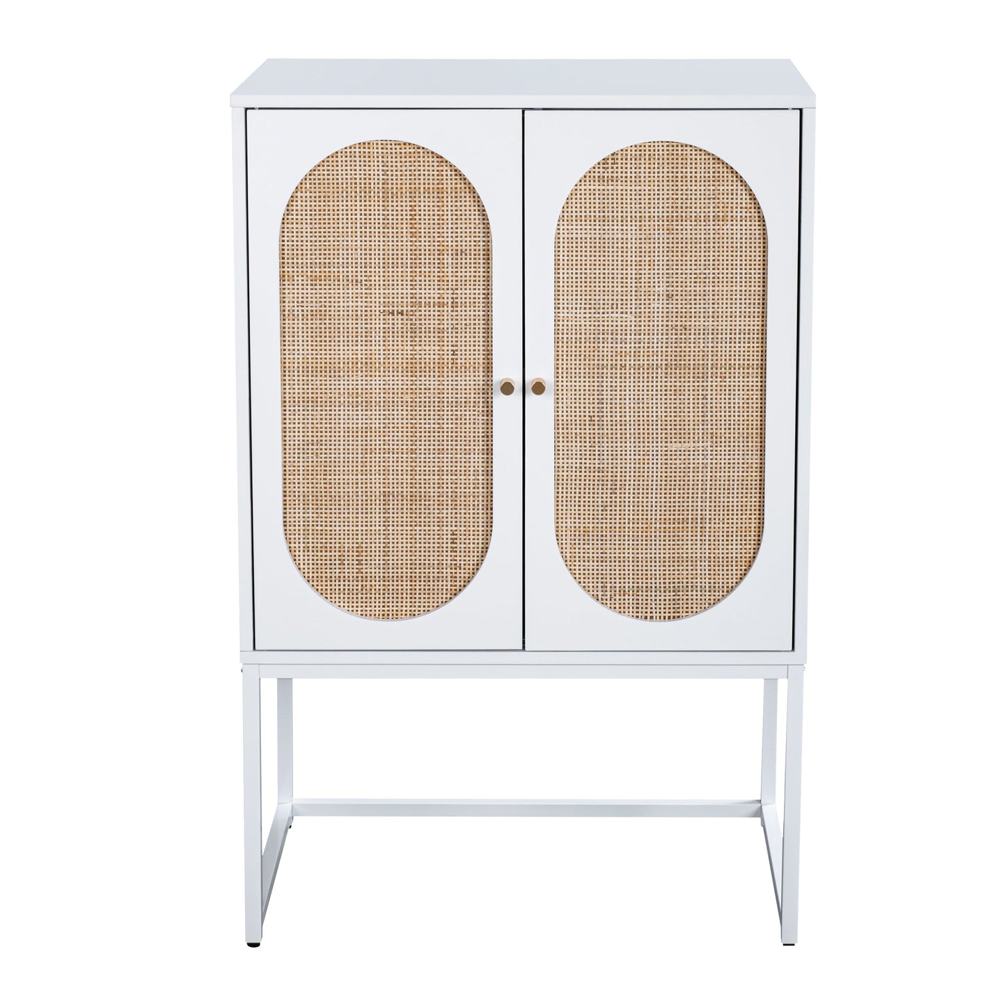 MONDAWE 2 Pieces Natural Rattan 2 Door High Cabinet, Built-in Adjustable Shelf, Free Standing Cabinet for Living Room £¨Set of 2£©