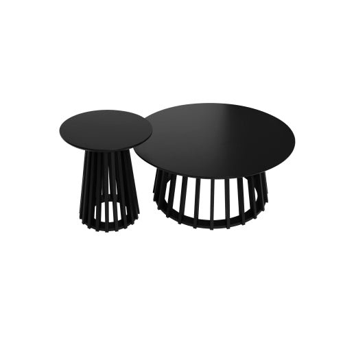 Round Coffee Table Set of 2, Grille Molding, Suitable for Bedroom, Living Room, Balcony