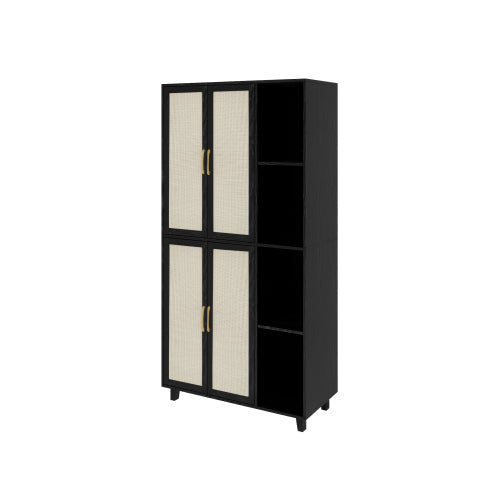 4 Door Cabinet with 4 Shelves with 4 Adjustable Inner Shelves, Storage Cabinet