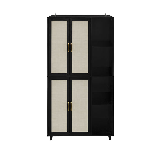 mondawe 4 door cabinet with 4 adjustable inner shelves tall engineered rattan storage cabinet