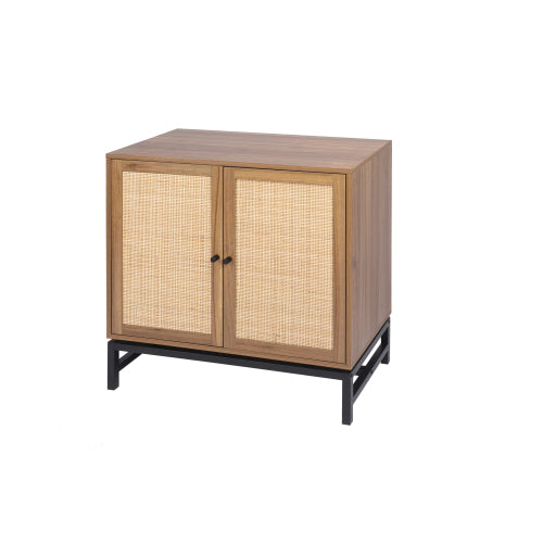 Set of 2,  rattan, 2 door cabinet, with 1 Adjustable Inner Shelves, rattan, Accent Storage Cabinet