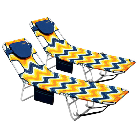 MONDAWE Outdoor Metal Frame Lounge Chair with Footrest & Side Pocket(Set of 2£©