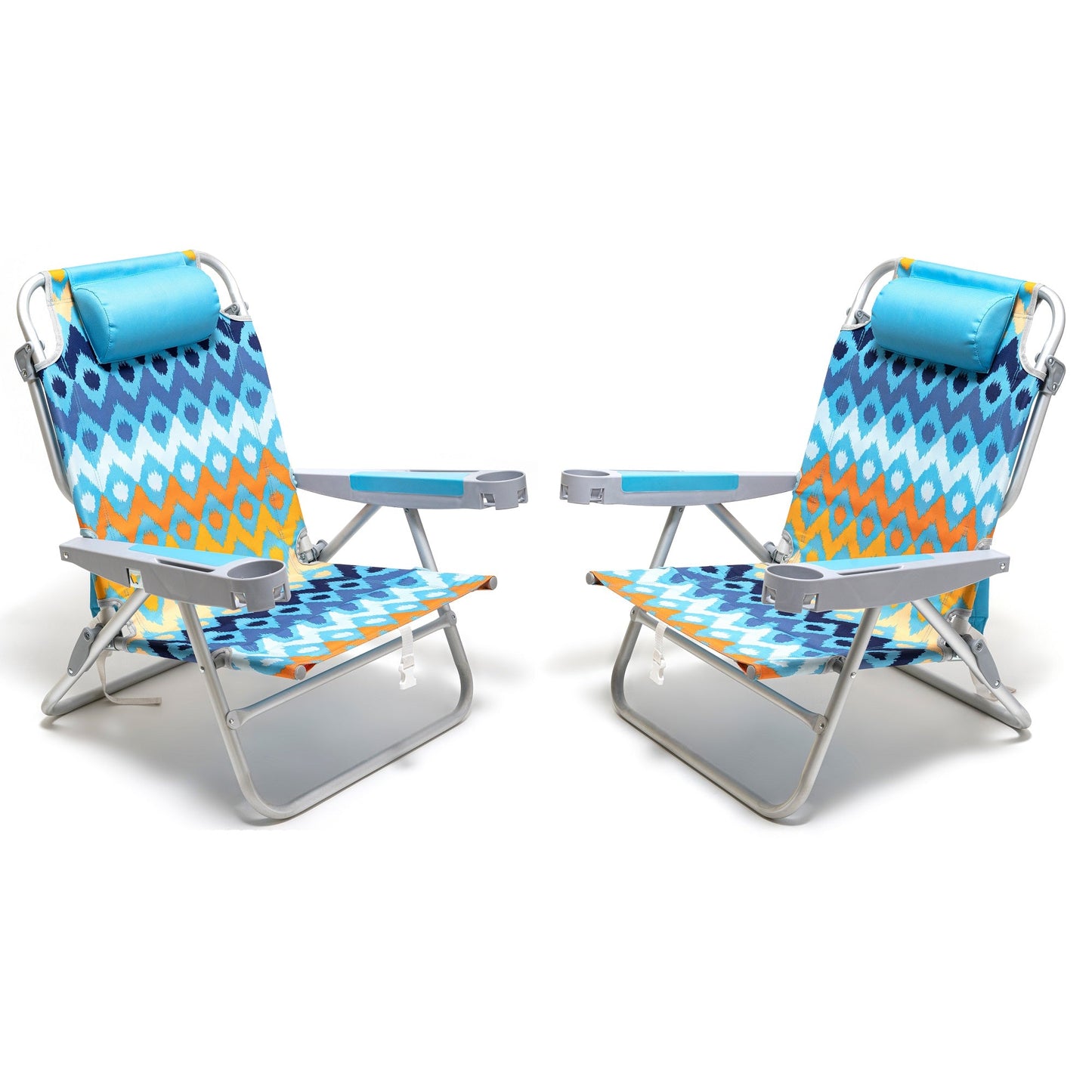 MONDAWE Blue Aluminum Patio Rocking Beach Chair Lawn Chair Camping Chair with Beverage Holders and Built-in Opener(Set of 2)