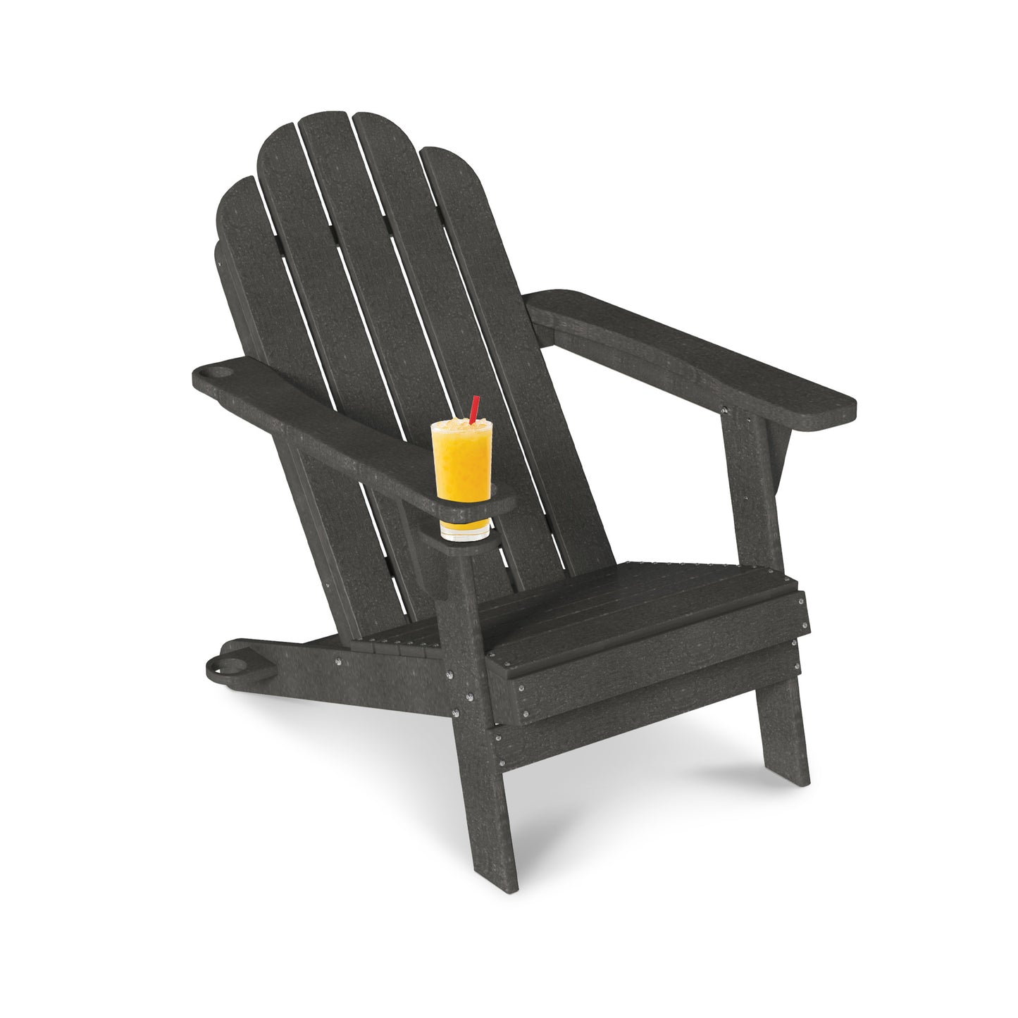 Mondawe HDPE Plastic Adirondack Chair with Cup Holder and Umbrella Hole Gray 1 Pack