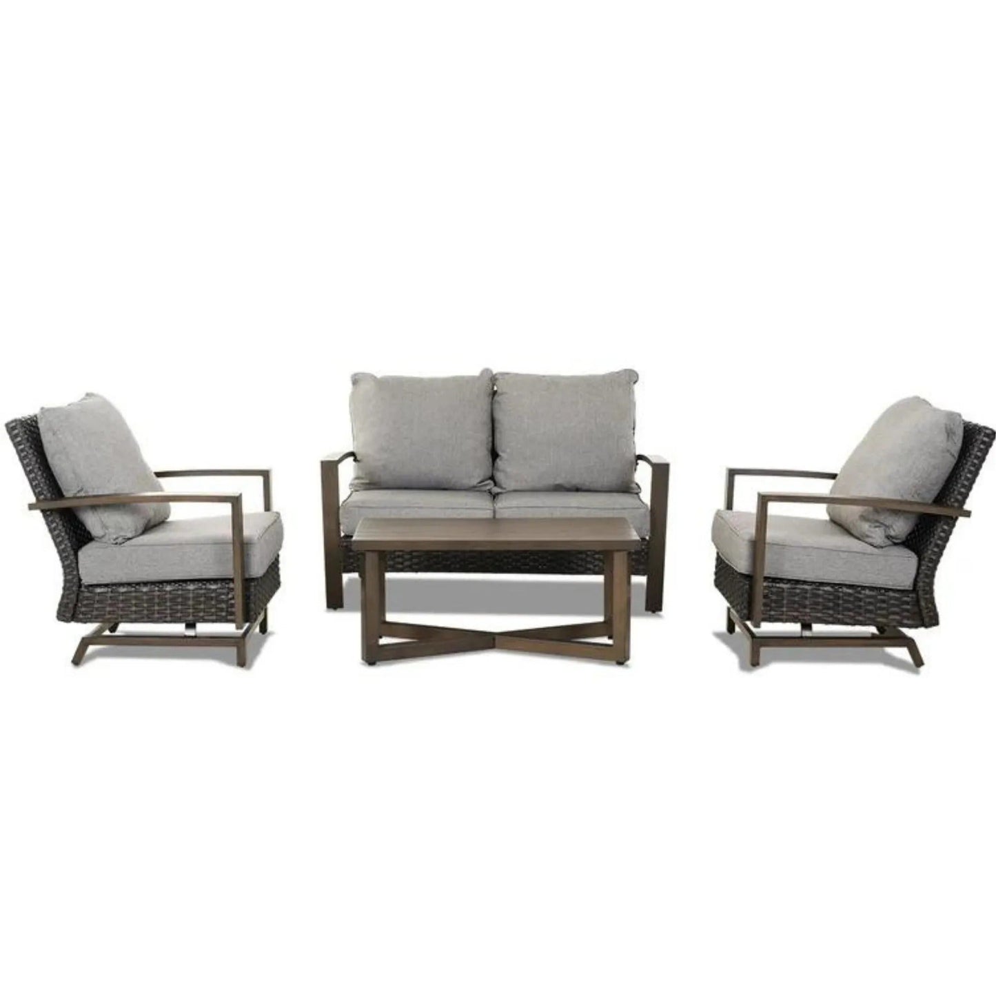 MONDAWE Patio Wicker 2-Seat Sofa Loveseats and Single Sofa Chairs Table Set, With Cushions In Aluminum Frame For Outdoor