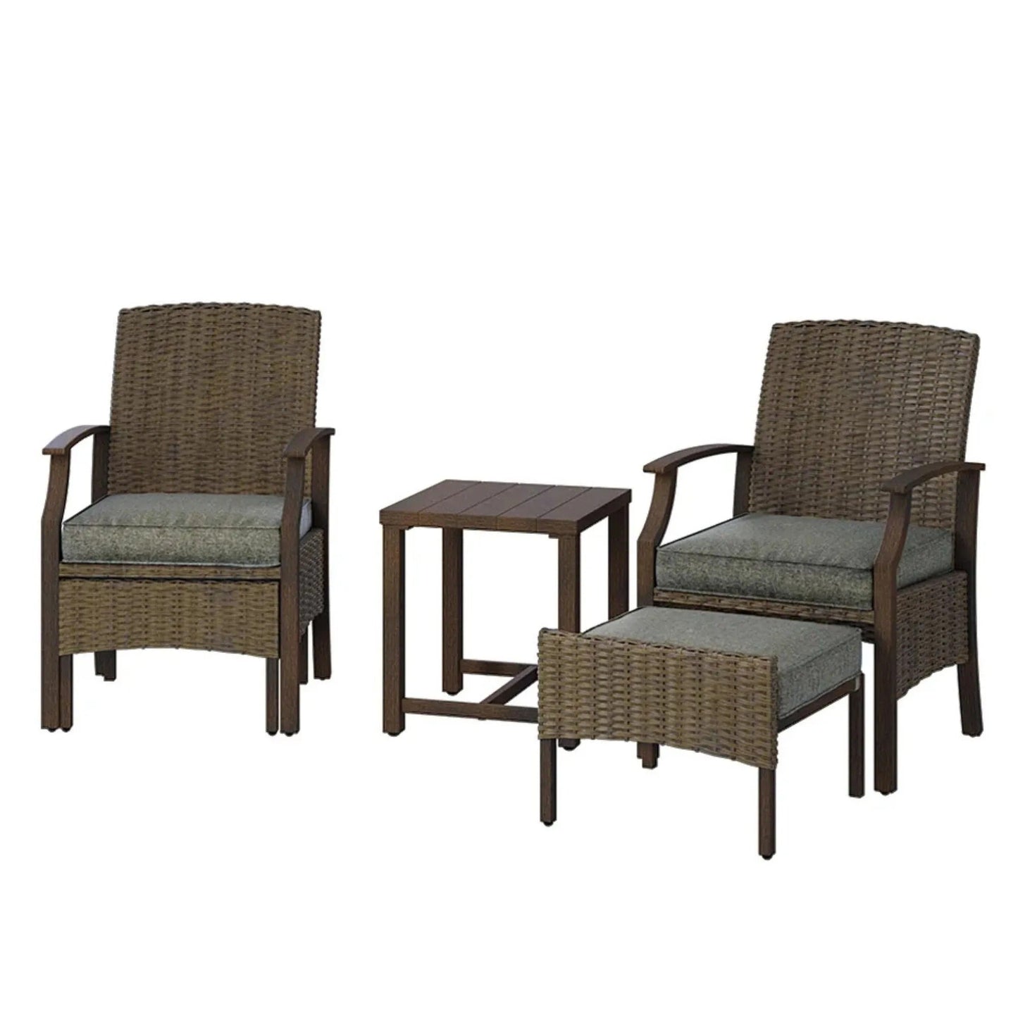 MONDAWE Wicker Formal Dinning Chair and Foot Rest Side Table Set With Soft Cushions In Metal Frame (Set of 5)