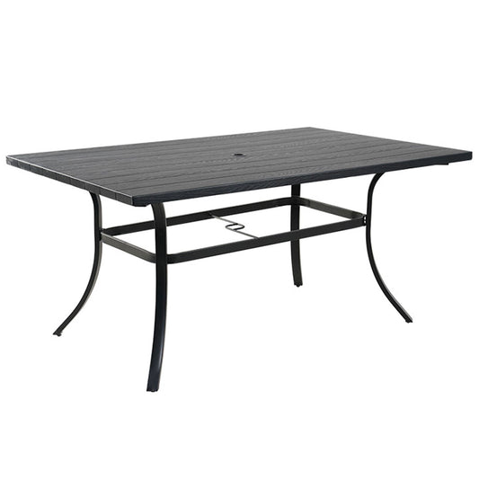 MONDAWE Rectangular Composite Outdoor Dining Table Woodgrain Top Patio Side Table with Umbrella Hole