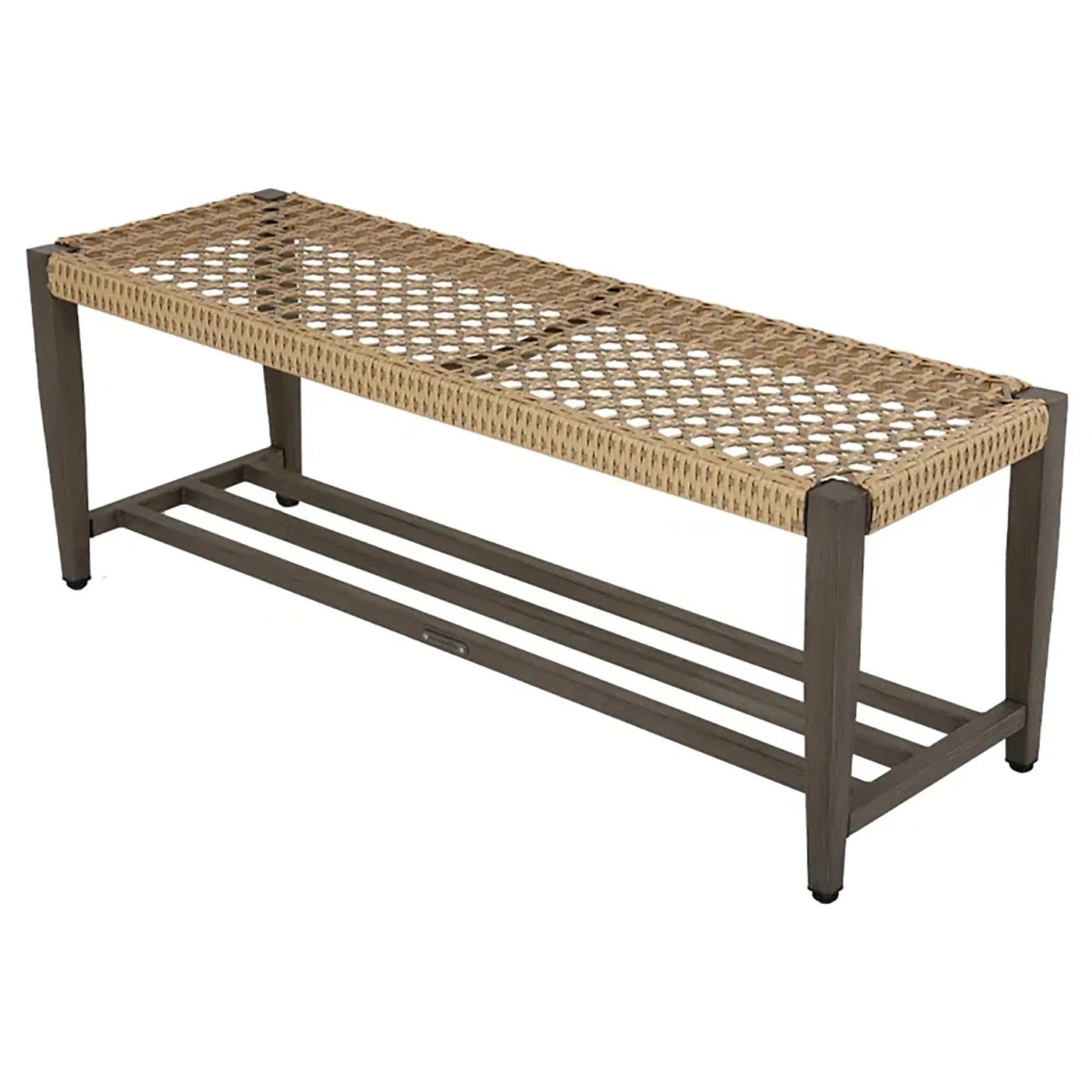 MONDAWE Outdoor Wicker Bench with Rack In Full Iron Frame With Woodgrain