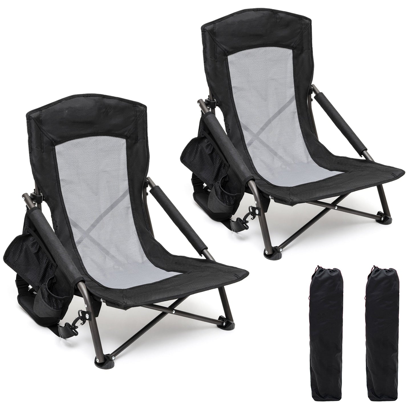 MONDAWE 2-Pack Portable Folding Camping Chairs with Carry Bag & Cup Holder