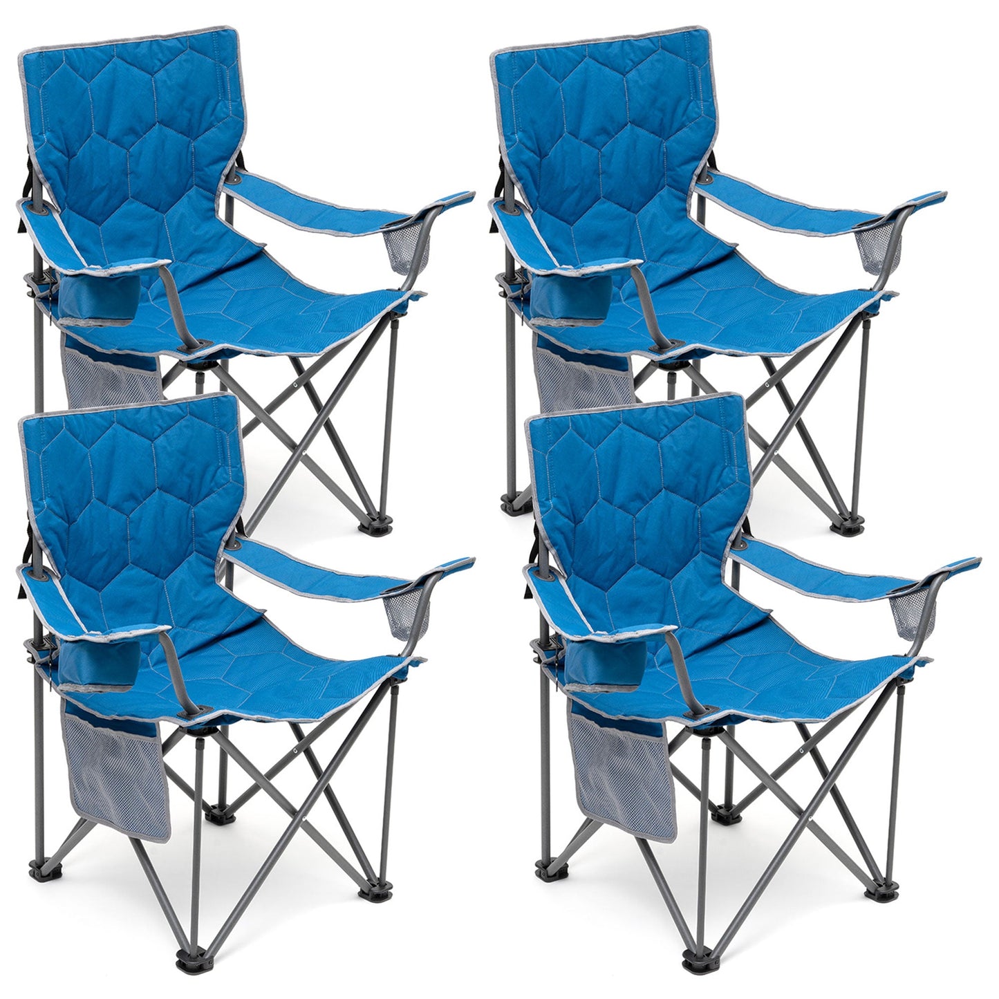 MONDAWE Outdoor Metal Frame Adjustable Folding Beach Chair with Side Pocket (Set of 4)