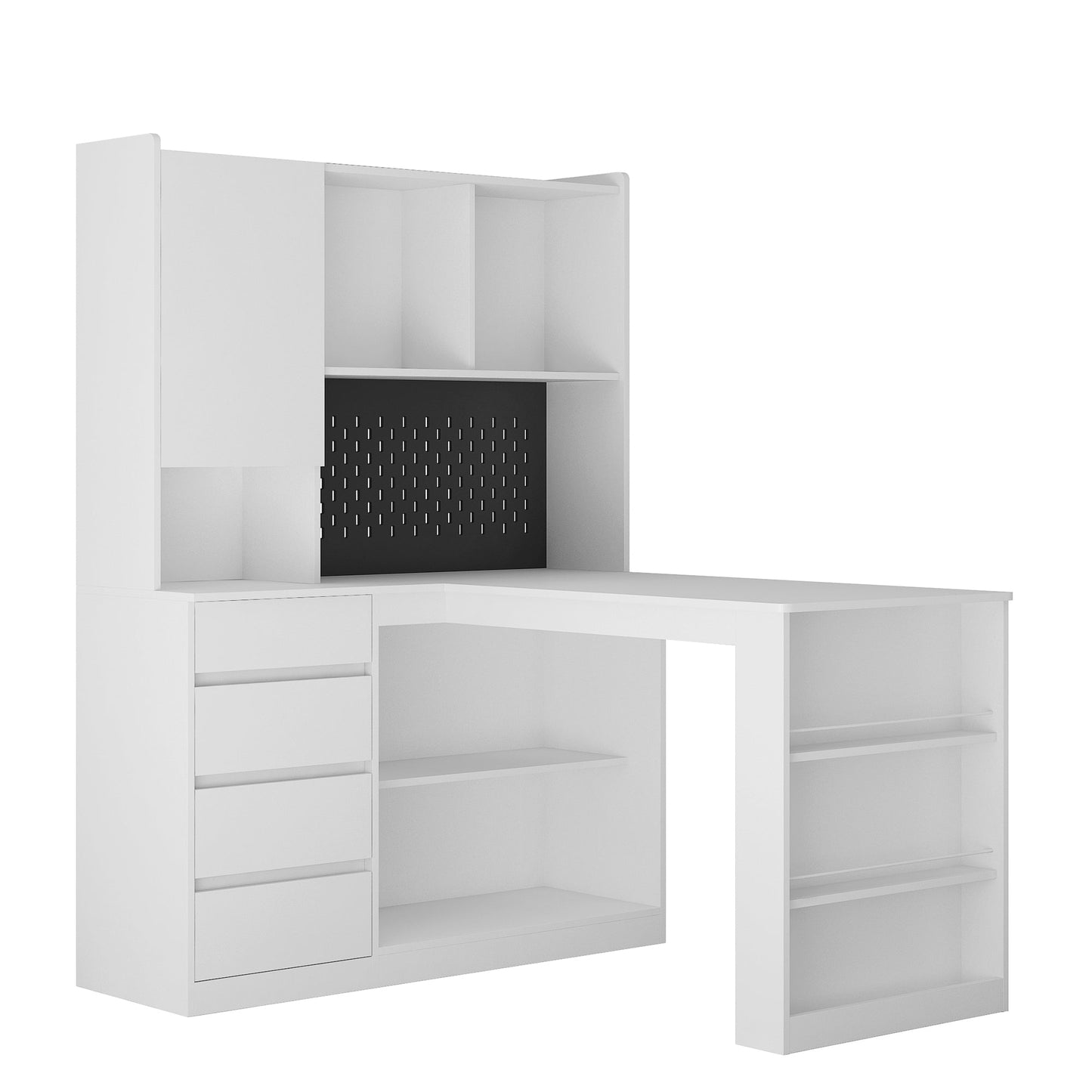 Mondawe Modern Computer Desk, L-Shaped Home Office Desk With Drawers, Bookshelves, And LED Lights