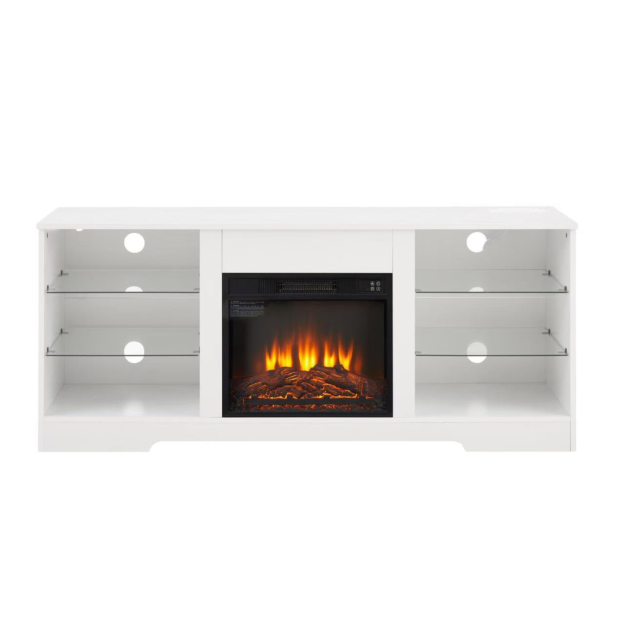 Mondawe Modern Fireplace Glass Frame TV Station, TV Entertainment Console With USB Charging Socket