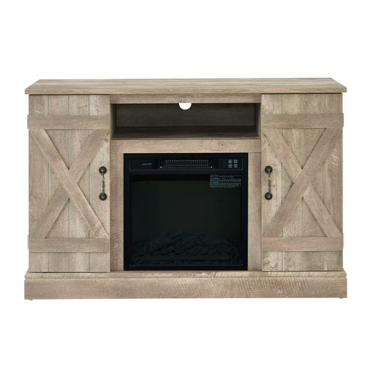 Mondawe Farmhouse Classic Media TV Stands With 18 Inch Fireplace, Suitable For TVs Under 50 Inches