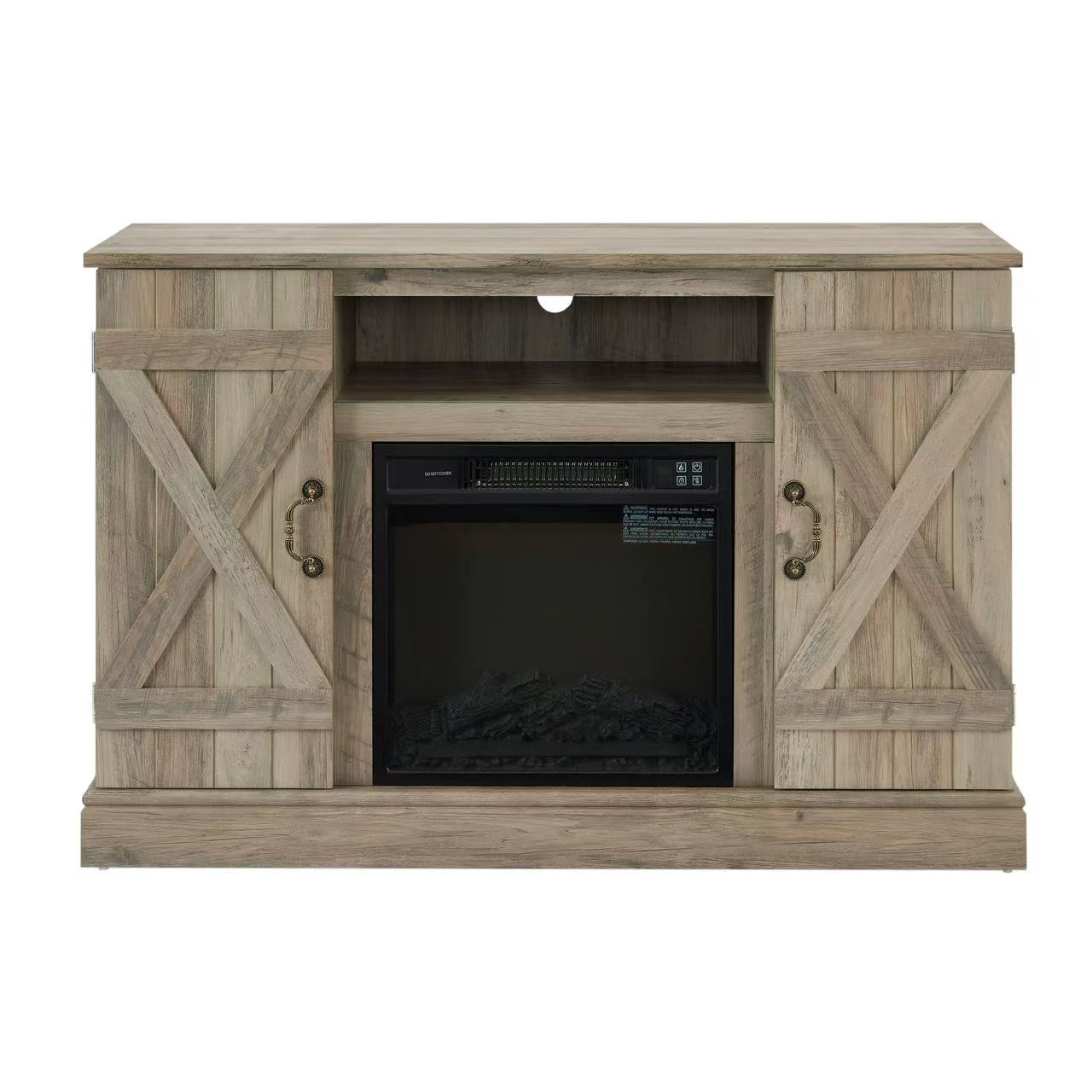 Mondawe Farmhouse Classic Media TV Stands With 18 Inch Fireplace, Suitable For TVs Under 50 Inches