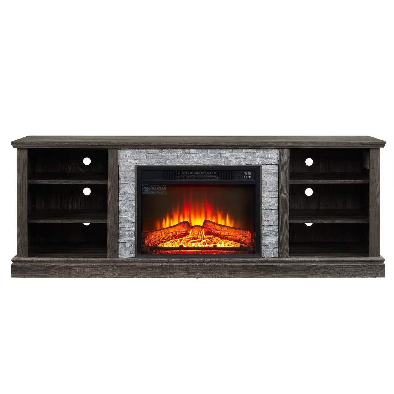 Mondawe Large TV Storage Rack, Artificial Stacked Stone Surround 23 Inch Fireplace Media Console