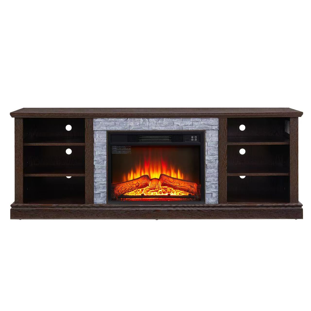 Mondawe Large TV Storage Rack, Artificial Stacked Stone Surround 23 Inch Fireplace Media Console