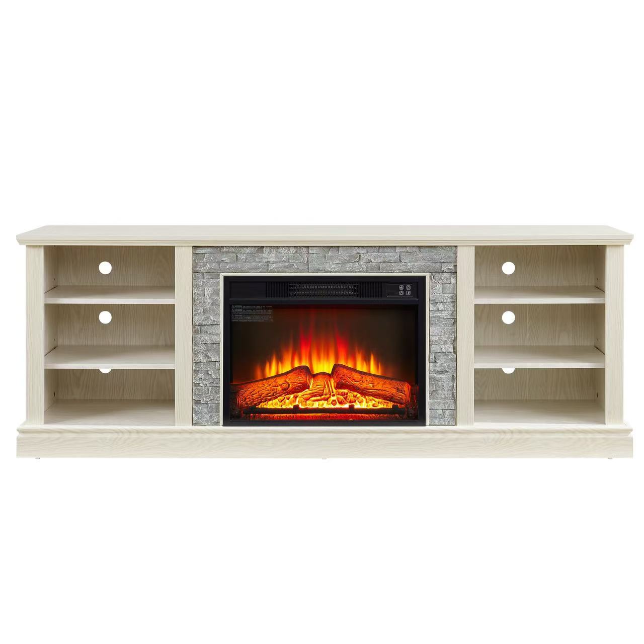 Mondawe Large TV Storage Rack, Artificial Stacked Stone Surround 23 Inch Fireplace Media Console