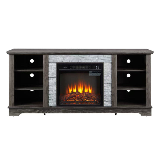 Mondawe Mantel 18 Inch Electric Fireplace TV Media Rack, Open Storage Modern Entertainment Console