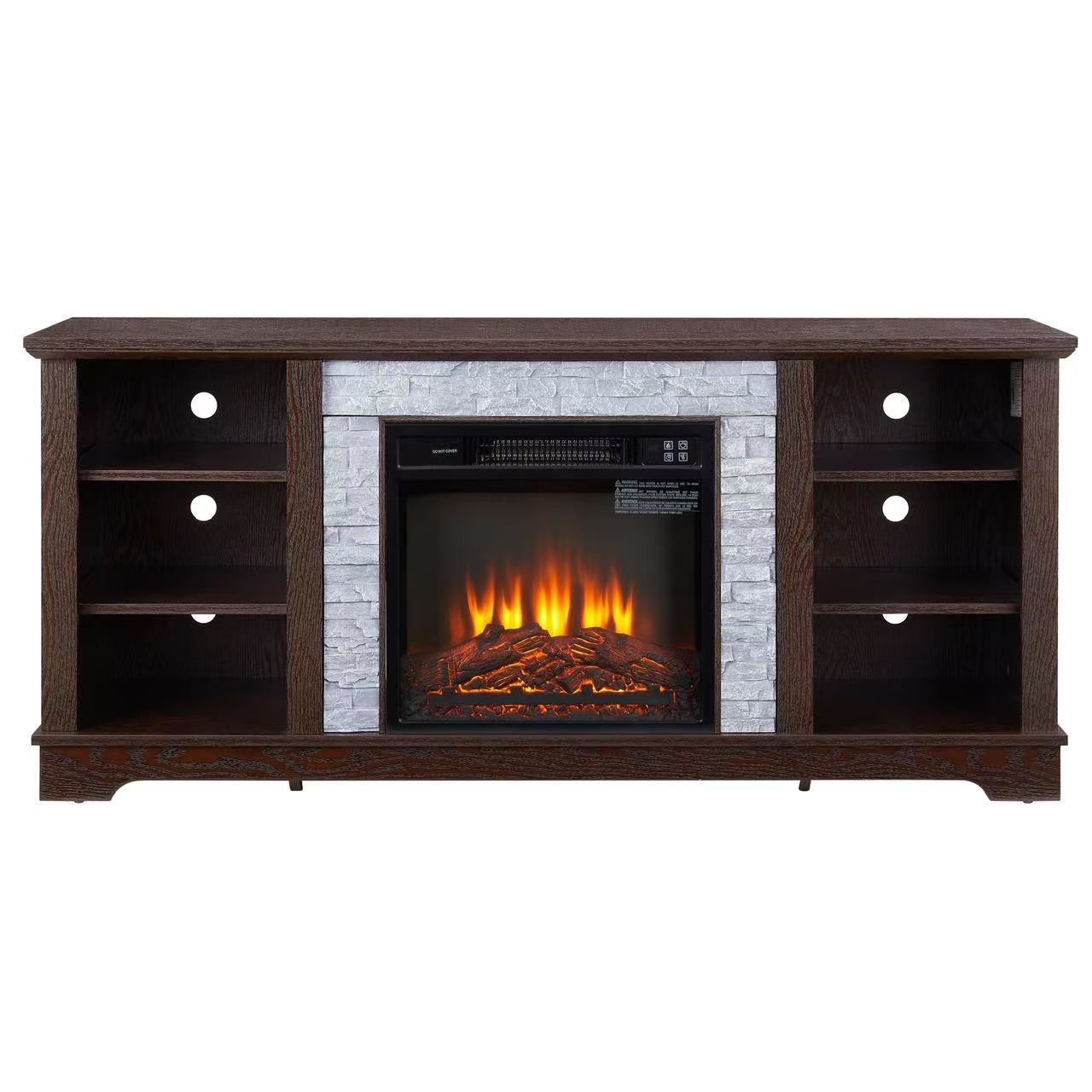 Mondawe Mantel 18 Inch Electric Fireplace TV Media Rack, Open Storage Modern Entertainment Console