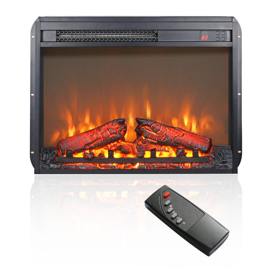 Mondawe 23Inch Electric Fireplace Insert With Log Set & Realistic Flame, Remote Control With Timer