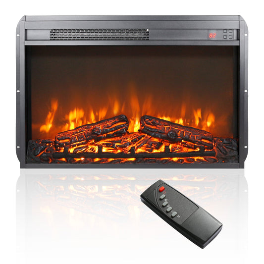 Mondawe 26Inch Electric Fireplace Insert With Log Set & Realistic Flame, Remote Control With Timer