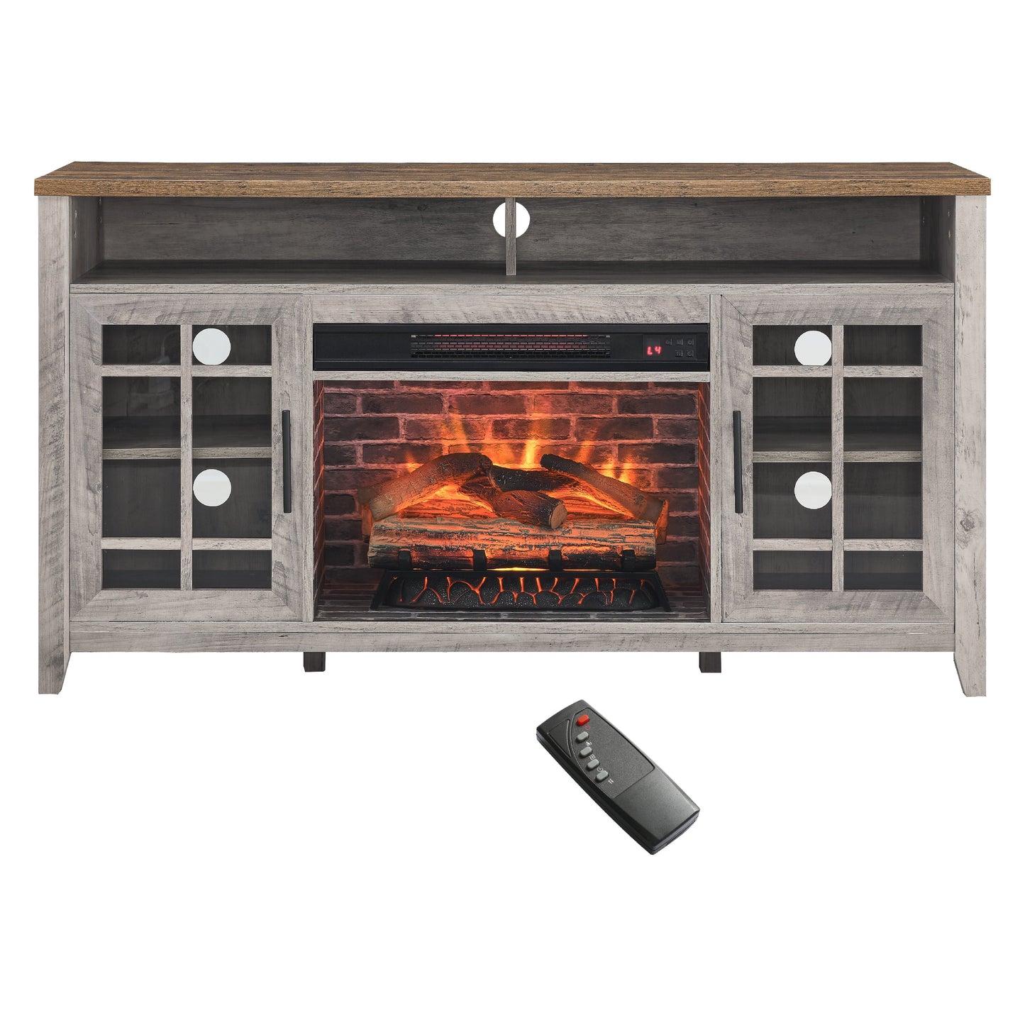 Mondawe 55Inch Tv Media Stand With Electric Fireplace Kd Inserts Heater,Gray Wash Color