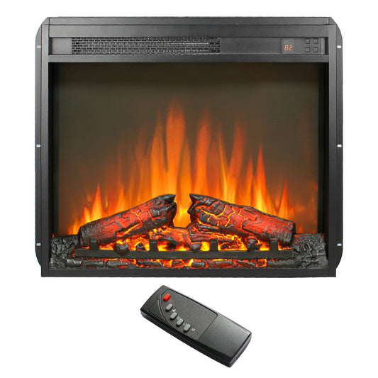 Mondawe 23Inch Electric Fireplace,Ultra Thin Heater With Log Set&Realistic Flame And Remote Control