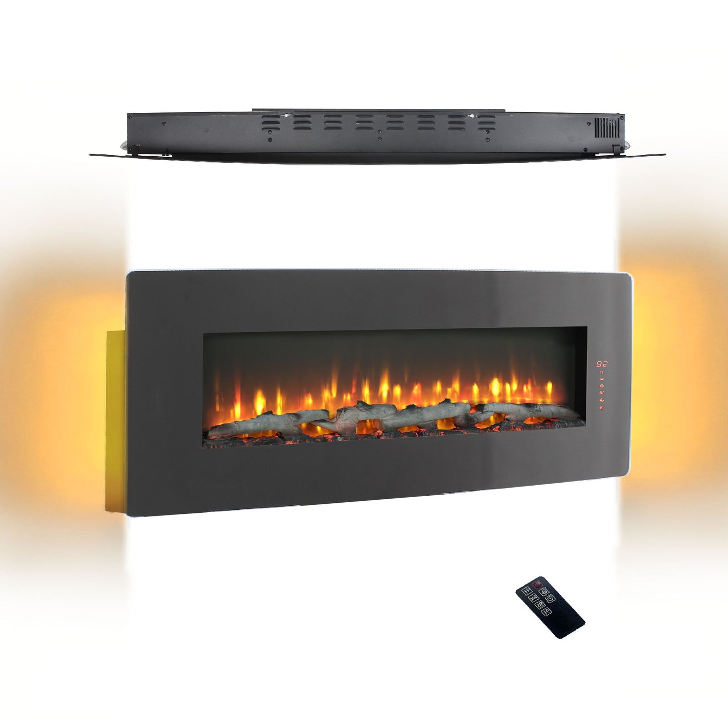 Mondawe 48 Inch Curved Front Wall Mounted Electric Fireplace With Remote Multi Color Flame&Emberbed