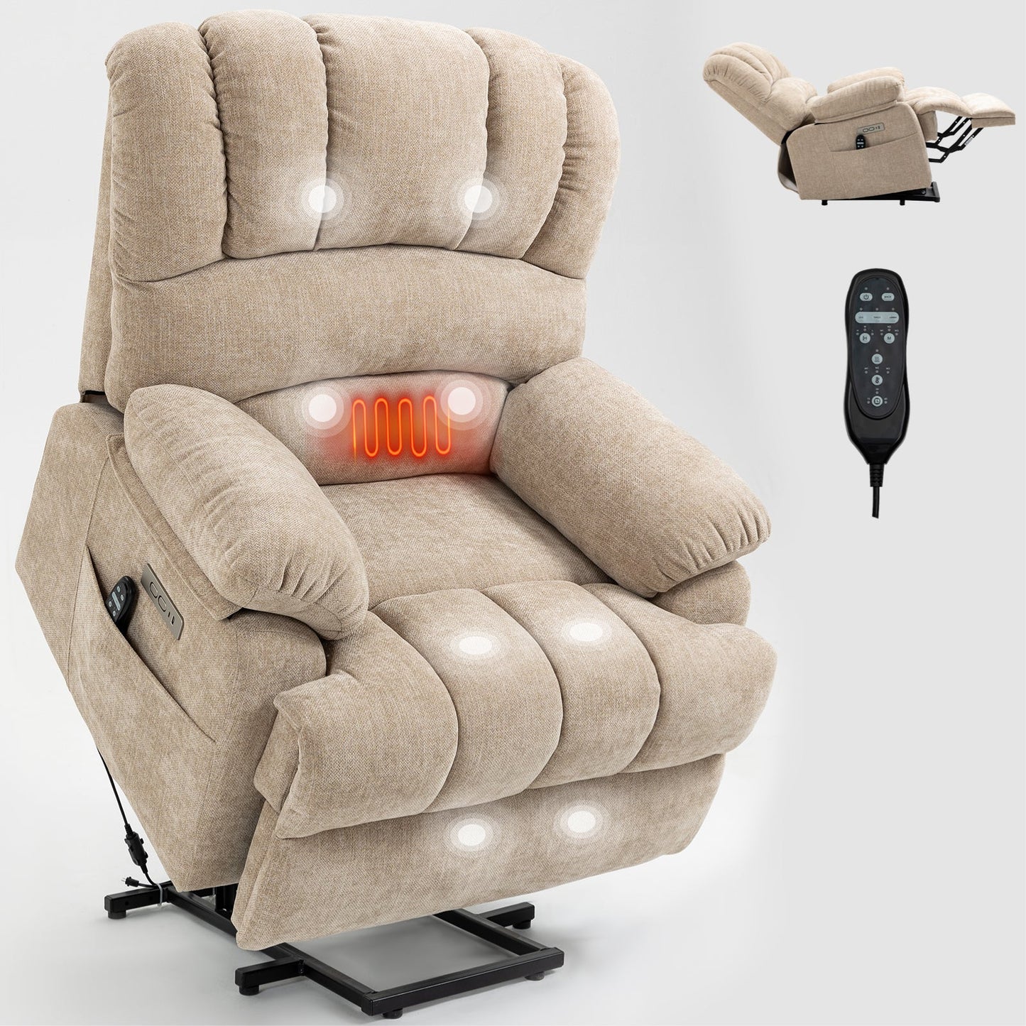 Mondawe Grey 23inch Chenille Power Lift Recliner Chair with 8-Point Vibration Massage