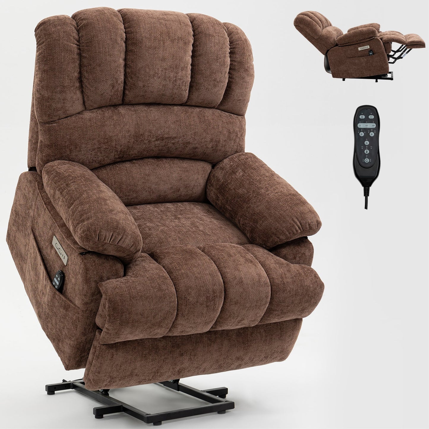 Mondawe Grey 23inch Chenille Power Lift Recliner Chair with 8-Point Vibration Massage