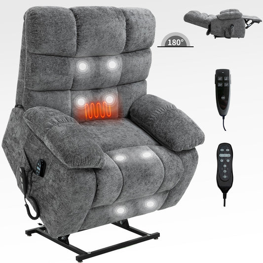 Mondawe Grey Lift Recliner Chair Heat Massage Dual Motor Infinite with Power-Remote