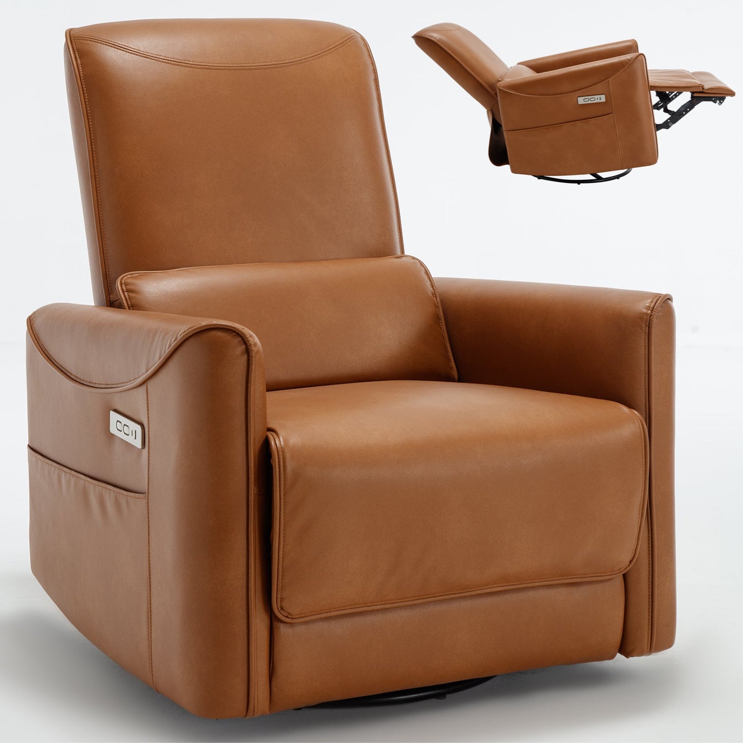 Mondawe White Swivel and Rocker Power Recliner Chair with USB and Type-C Ports