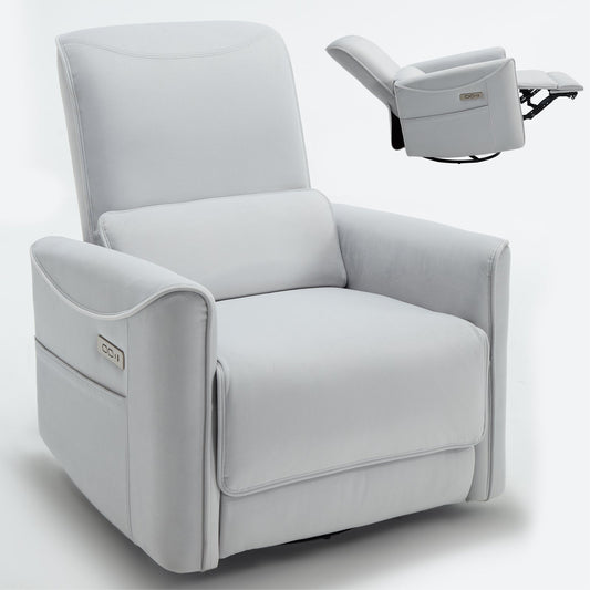 Mondawe White Swivel and Rocker Power Recliner Chair with USB and Type-C Ports