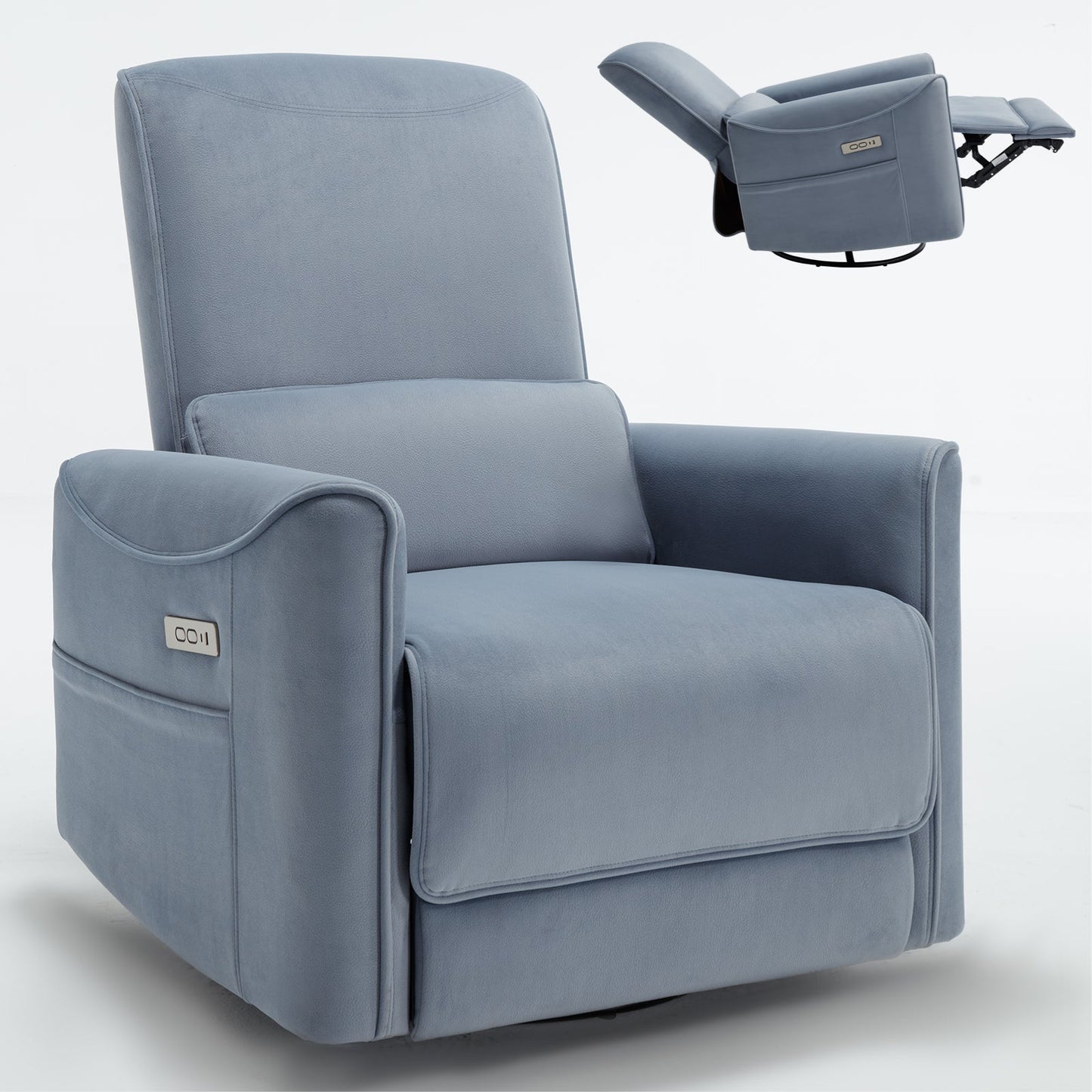 Mondawe White Swivel and Rocker Power Recliner Chair with USB and Type-C Ports