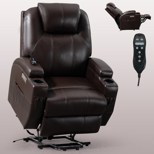 Mondawe Brown Up to 350lbs Okin Motor Power Lift Recliner Chair Two Cup Holders and USB Charge Port