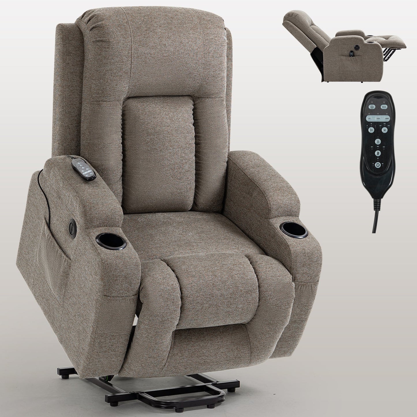 Mondawe Brown Power Lift Recliner Chair with 8-Point Vibration Massage and Lumbar Heating