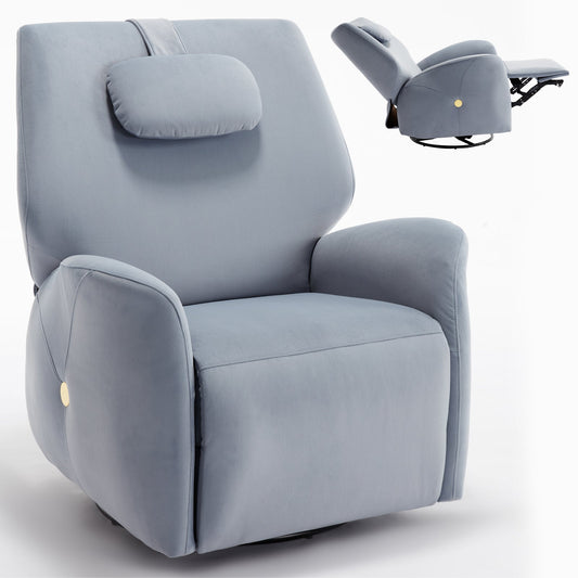 Mondawe Blue Swivel and Rocker Power Recliner Chair with Lumbar and Neck Support Pillow