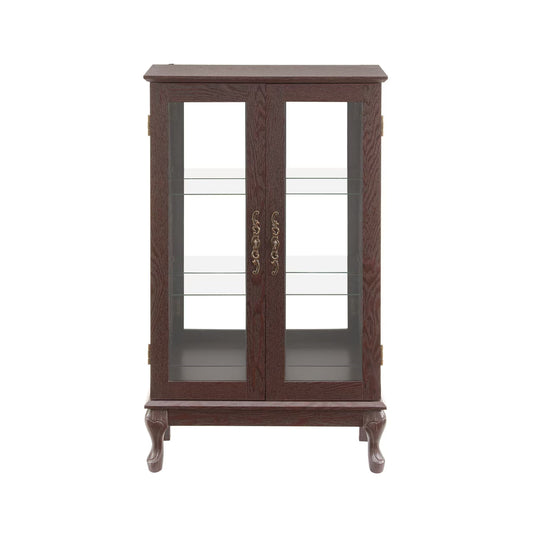 Mondawe Double Tempered Glass Door Antique Cabinet With Mirror Backboard And Adjustable Shelves