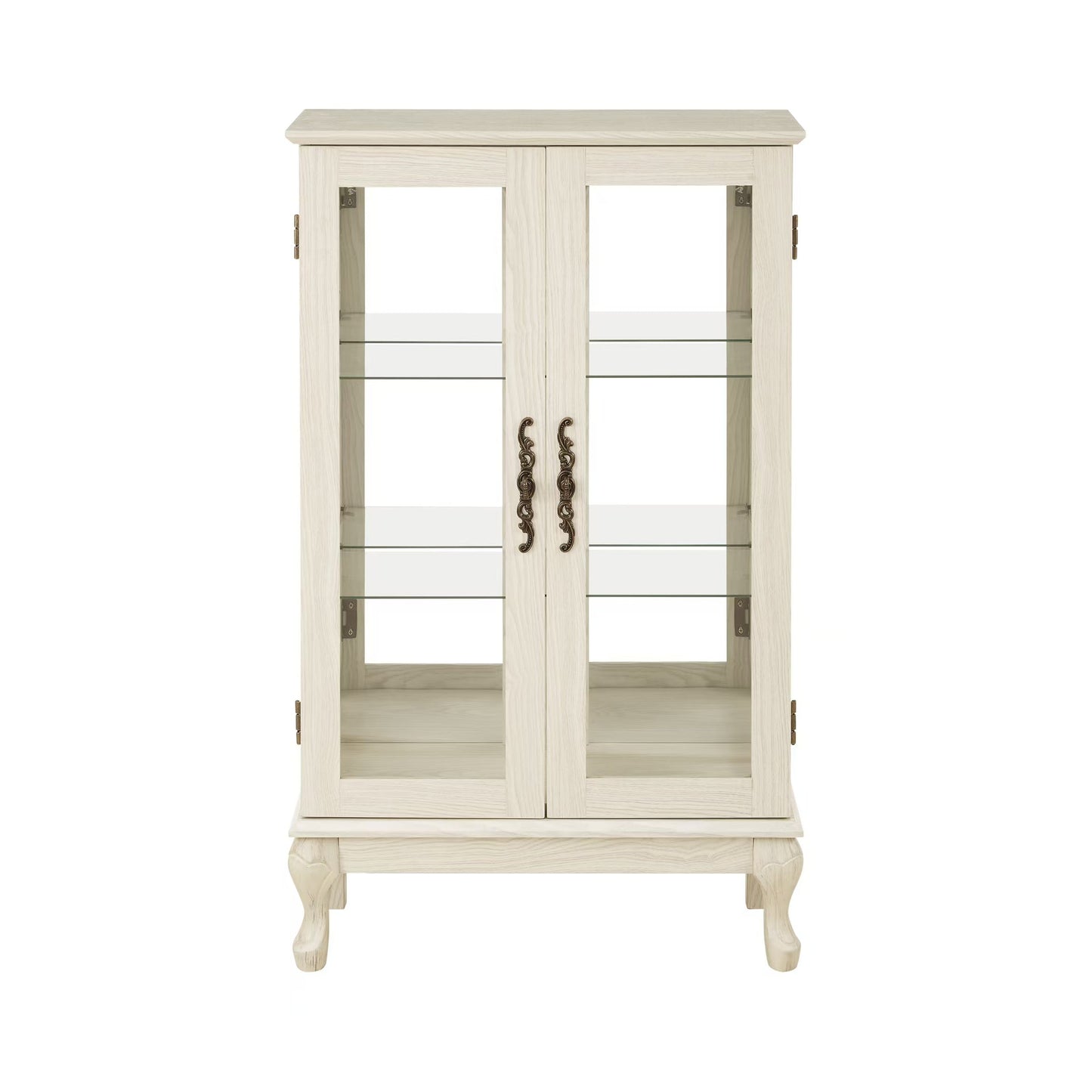 Mondawe Double Tempered Glass Door Antique Cabinet With Mirror Backboard And Adjustable Shelves