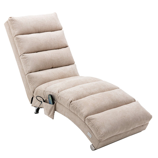 Mondawe Linen Ergonomic Electric Massage Long Chaise Lounger with Remote Control and 5 Modes