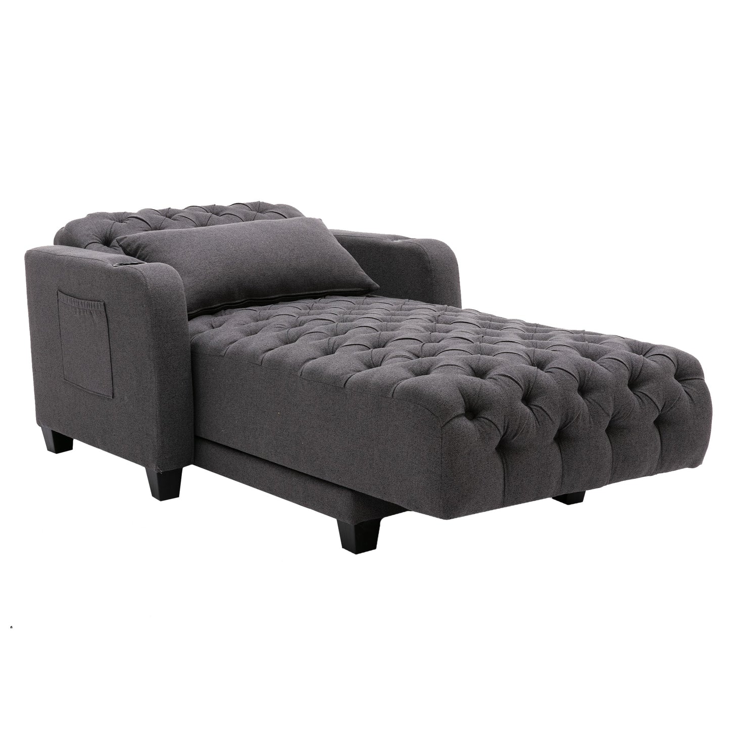 Mondawe Chaise Lounge Tufted Armchair Wireless Charging, Reclining Backrest & Lumbar Pillow