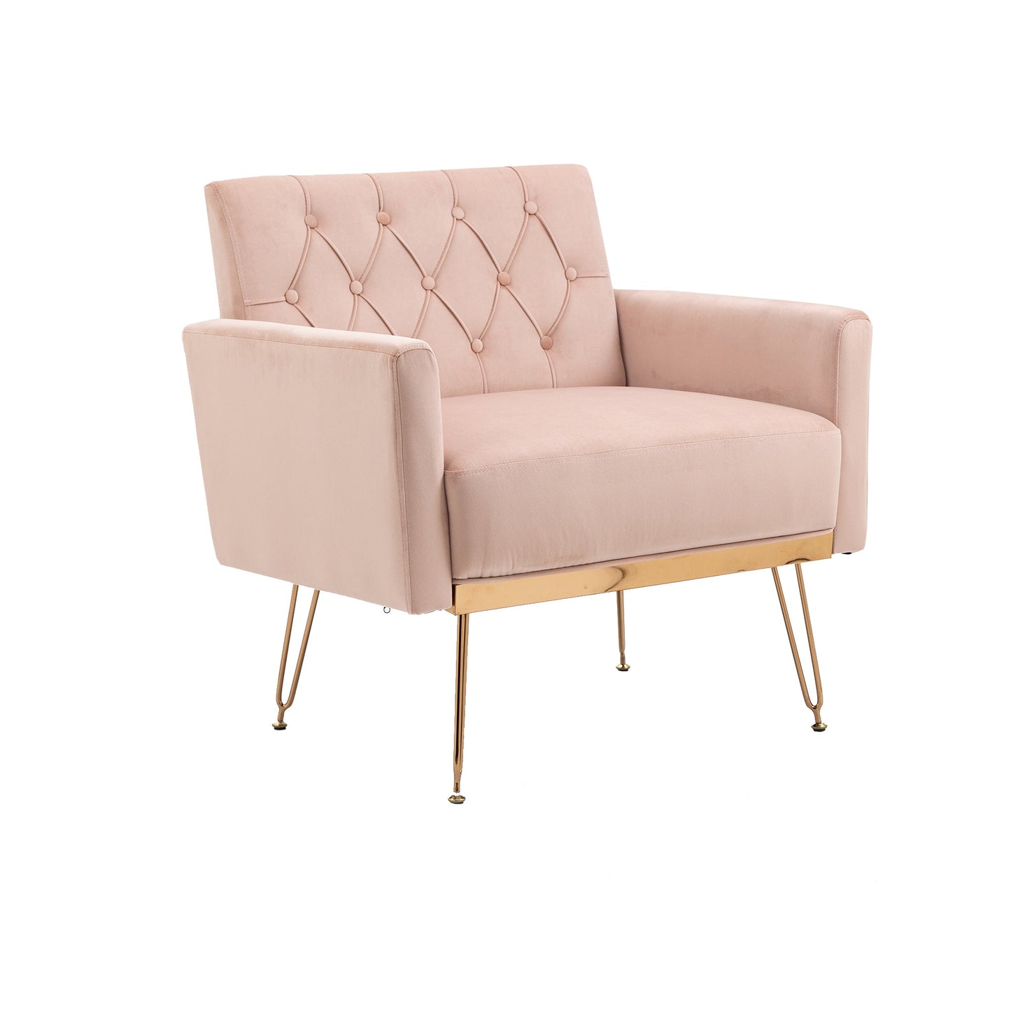 Mondawe Pink Velvet Armchair Single Sofa Modern Tufted Upholstered Side Reading Chairs