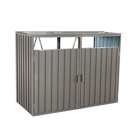 Mondawe Grey Garbage Bin Shed Stores 2 Trash Cans Metal Outdoor Bin Shed for Garbage Storage