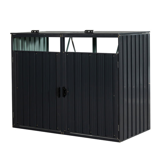 Mondawe Garbage Bin Shed Stores 2 Trash Cans Metal Outdoor Bin Shed for Garbage Storage