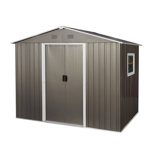 Mondawe 10ft x 8ft Outdoor Metal Storage Shed with Metal Floor Base,with Window,Grey