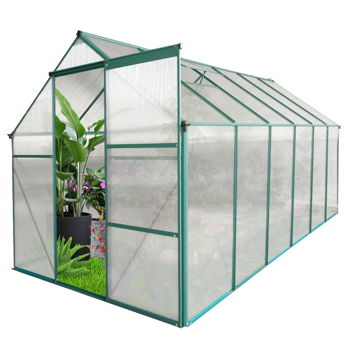 Mondawe 6x12 FT Polycarbonate Greenhouse Raised Base and Anchor Aluminum