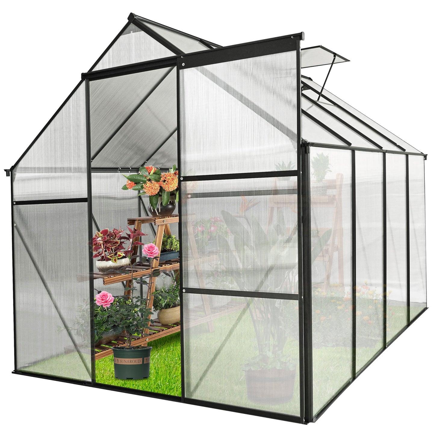 Mondawe 6x8 FT Polycarbonate Greenhouse Raised Base and Anchor Aluminum