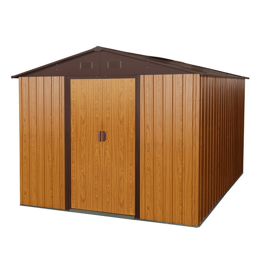 Mondawe 10ft x 8ft Outdoor Metal Storage Shed with Metal Floor Base,Coffee